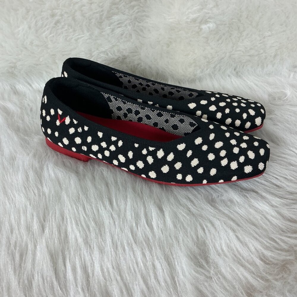 Vivaia Black Ivory Abstract Polka Dot Square Toe Flats Margot 2.0 EU 42 US 10.5